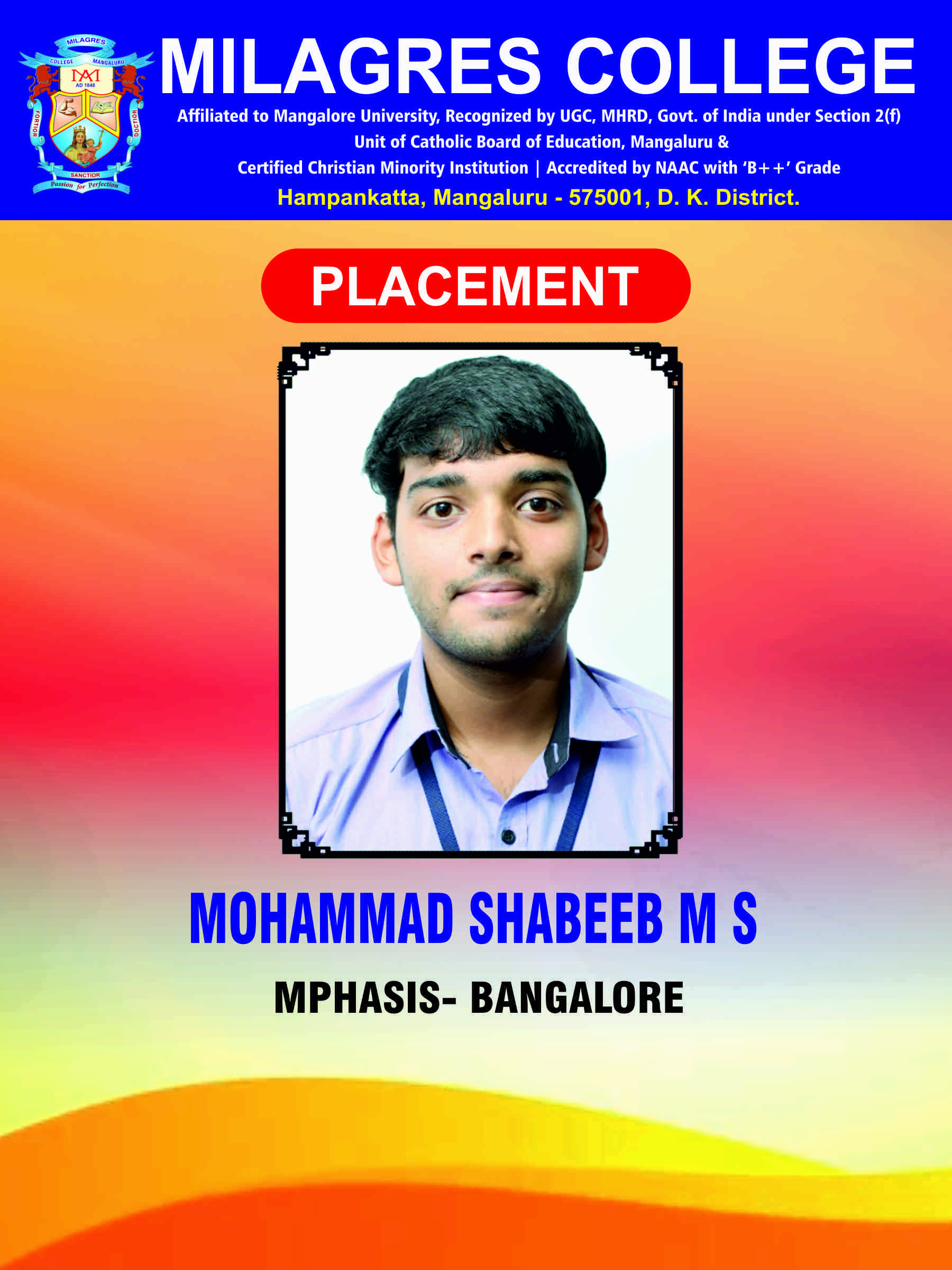 Successfully placed student
